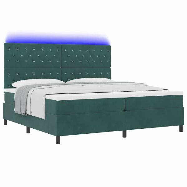 LED Boxspringbett mit Matratze Dunkelgrün 200 x 200 cm Stoff