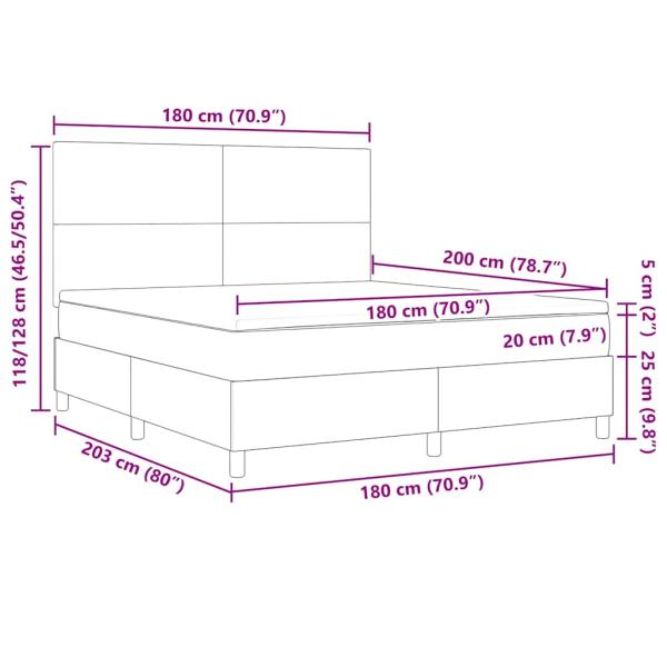 LED Boxspringbett Dunkelgrau und Weiß 180 x 200 cm Cordstoff