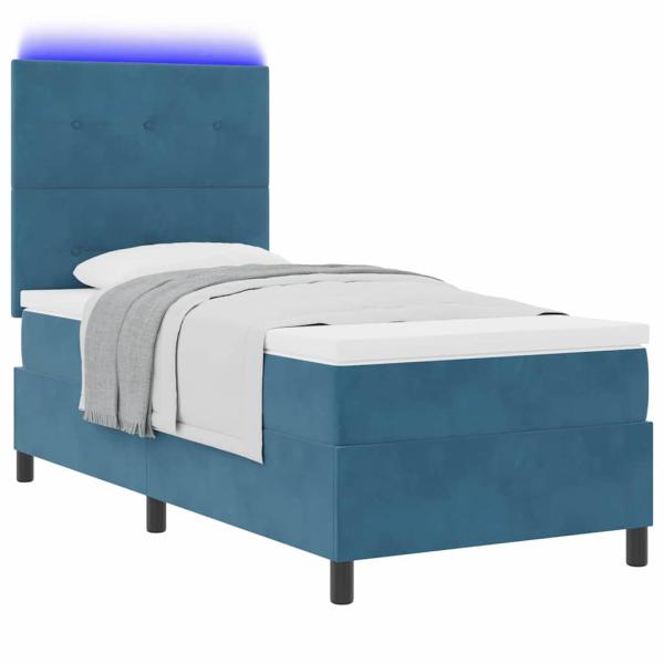 LED Boxspringbett mit Kopfteil Dunkelblau 80 x 200 cm Samt