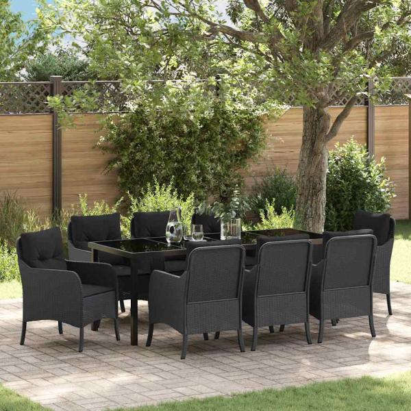 ARDEBO.de - Garten Essgruppe 9 Stk. Schwarz Poly-Rattan