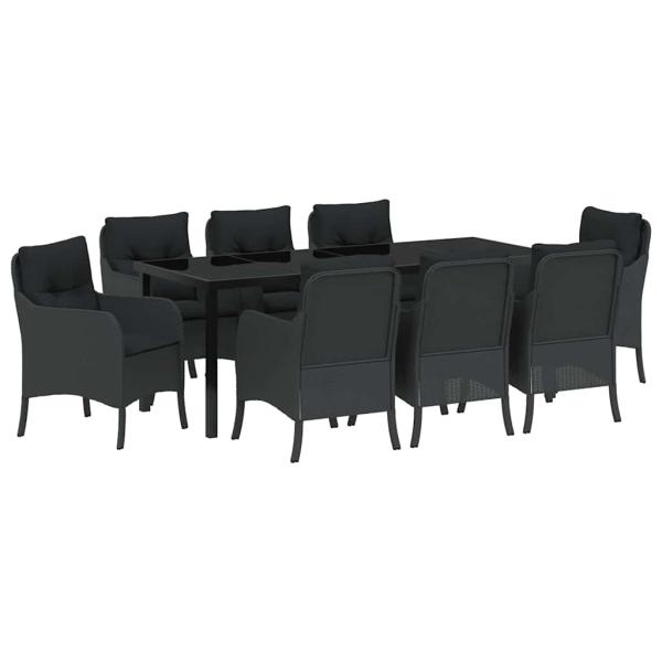 Garten Essgruppe 9 Stk. Schwarz Poly-Rattan