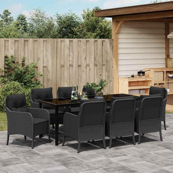 Garten Essgruppe 9 Stk. Schwarz Poly-Rattan