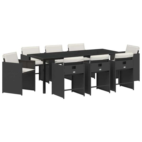 Garten Essgruppe 9 stk. Schwarz Poly-Rattan