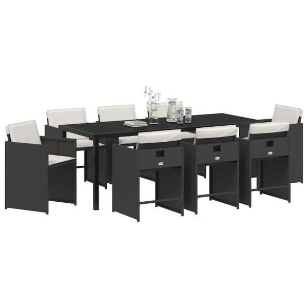 Garten Essgruppe 9 stk. Schwarz Poly-Rattan