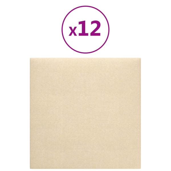 Wandkopfteilen 12 Stk. 30 x 30 cm Creme Stoff