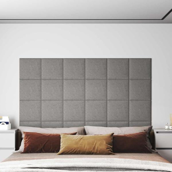 ARDEBO.de - Wandkopfteilen 12 Stk. 30 x 30 cm Hellgrau Stoff