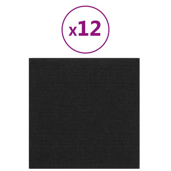 Wandkopfteilen 12 Stk. 30 x 30 cm Schwarz Stoff