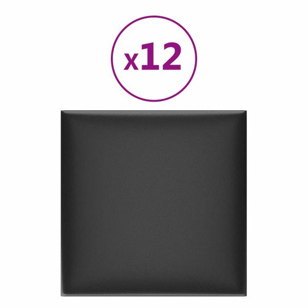 Wandkopfteilen 12 Stk. 30 x 30 cm Schwarz Stoff