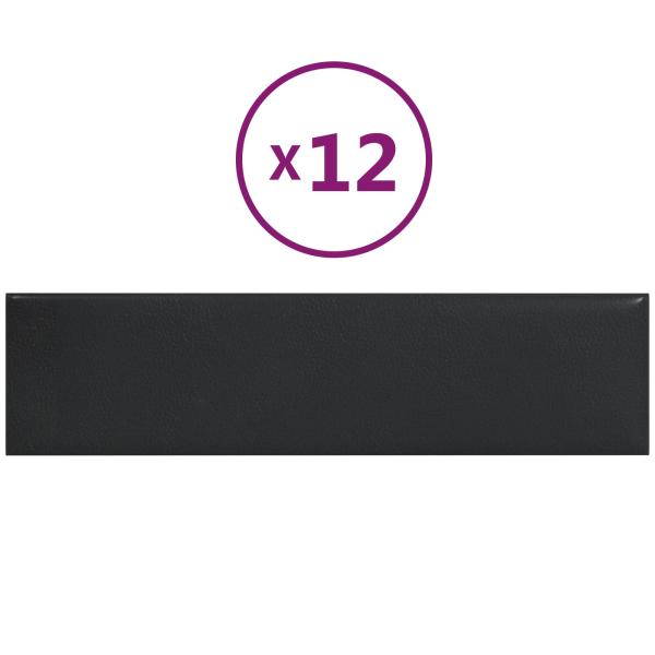 Wandkopfteilen 12 Stk. 60 x 15 cm Schwarz Stoff