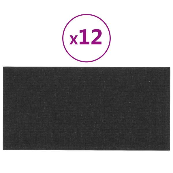 Wandkopfteilen 12 Stk. 60 x 30 cm Schwarz Stoff