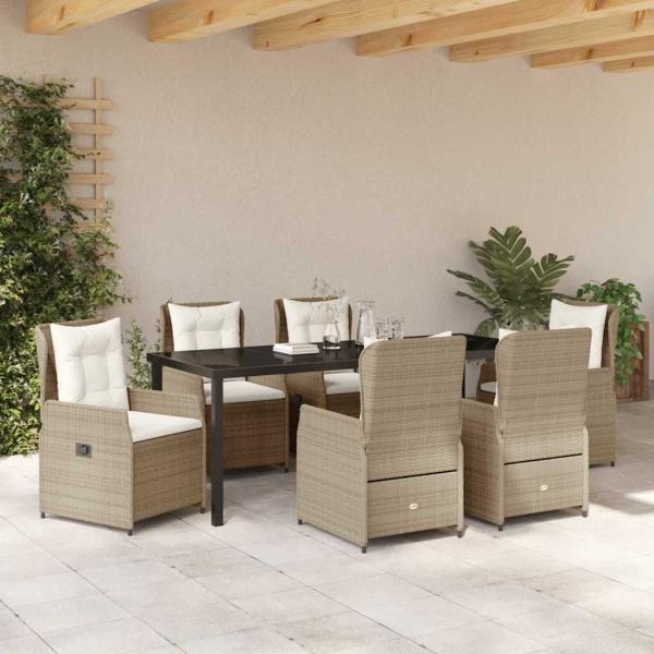 Garten Essgruppe 7 Stk. Beige und Hellgrau Poly-Rattan