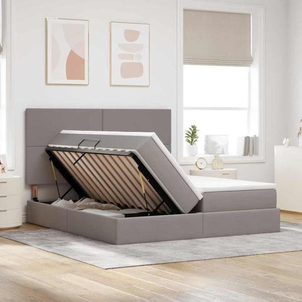 Aufbewahrungsbett mit Kopfteil Taupe 200 x 200 cm Stoff