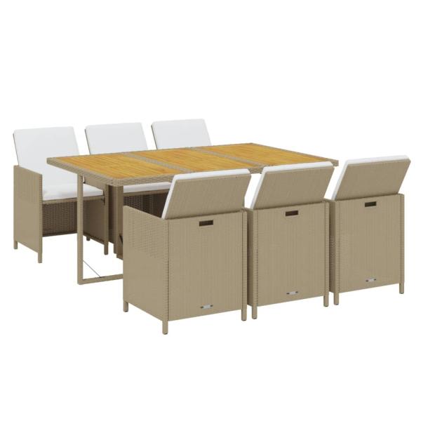 7-tlg. Garten-Essgruppe mit Kissen Poly Rattan Beige