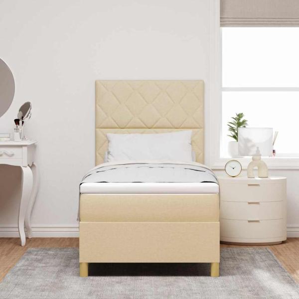 Boxspringbett mit Kopfteil Creme 100 x 200 cm Stoff
