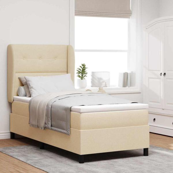 ARDEBO.de - Boxspringbett mit Kopfteil Creme 100 x 200 cm Stoff