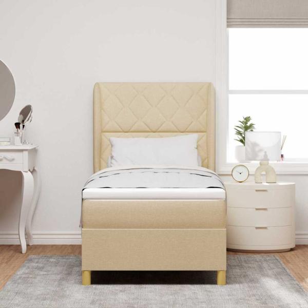Boxspringbett mit Kopfteil Creme 200 x 100 cm Stoff