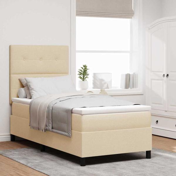 ARDEBO.de - Boxspringbett mit LED-Lichtleisten Creme 100 x 200 cm Stoff