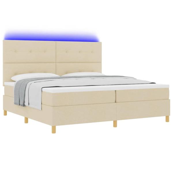 LED Boxspringbett mit Matratze Creme 200 x 200 cm Stoff
