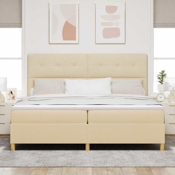 LED Boxspringbett mit Matratze Creme 200 x 200 cm Stoff