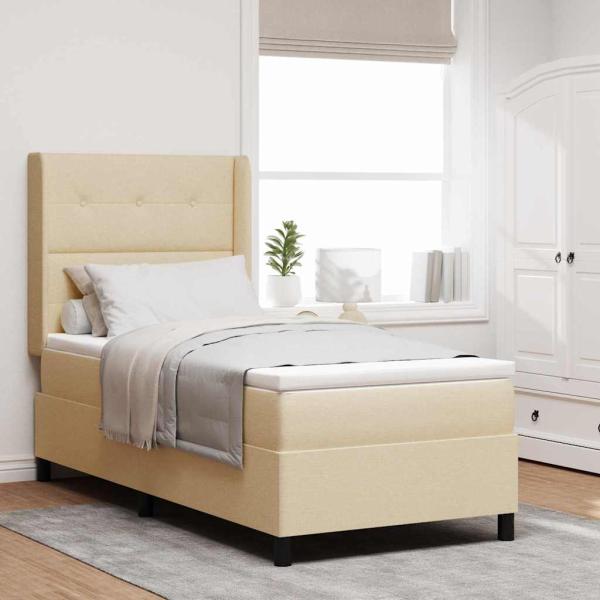 ARDEBO.de - LED Boxspringbett mit Matratze Creme 100 x 200 cm Stoff