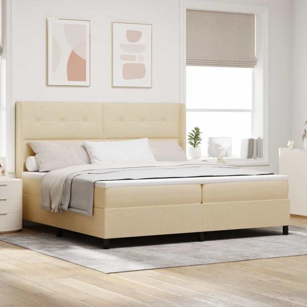 ARDEBO.de - LED Boxspringbett mit Kopfteil Creme 200 x 200 cm Stoff