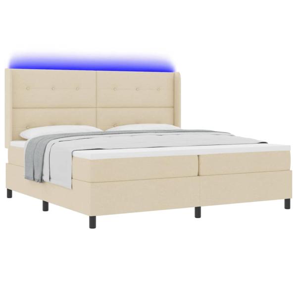 LED Boxspringbett mit Kopfteil Creme 200 x 200 cm Stoff