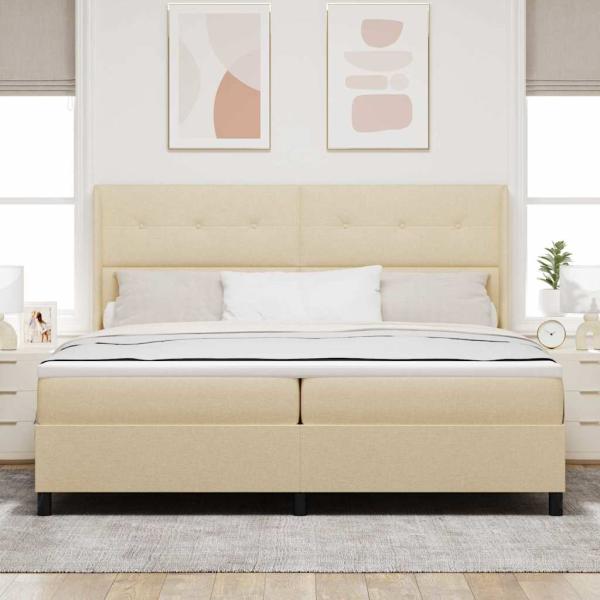 LED Boxspringbett mit Kopfteil Creme 200 x 200 cm Stoff