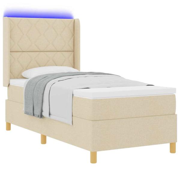 Boxspringbett mit LED-Lichtleisten Creme 100 x 200 cm Stoff
