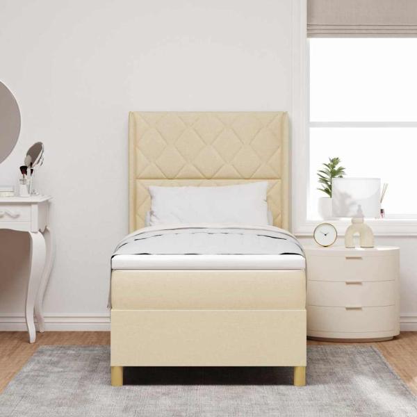 Boxspringbett mit LED-Lichtleisten Creme 100 x 200 cm Stoff
