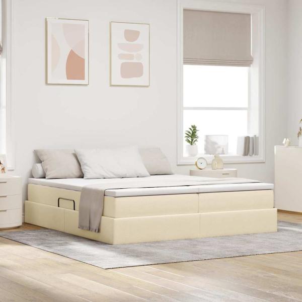 ARDEBO.de - Aufbewahrungsbett mit Matratze Creme 200 x 200 cm Polyester