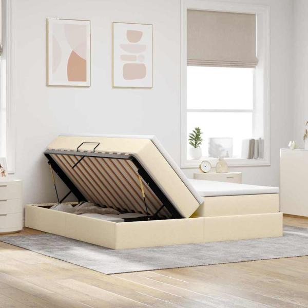 Aufbewahrungsbett mit Matratze Creme 200 x 200 cm Polyester