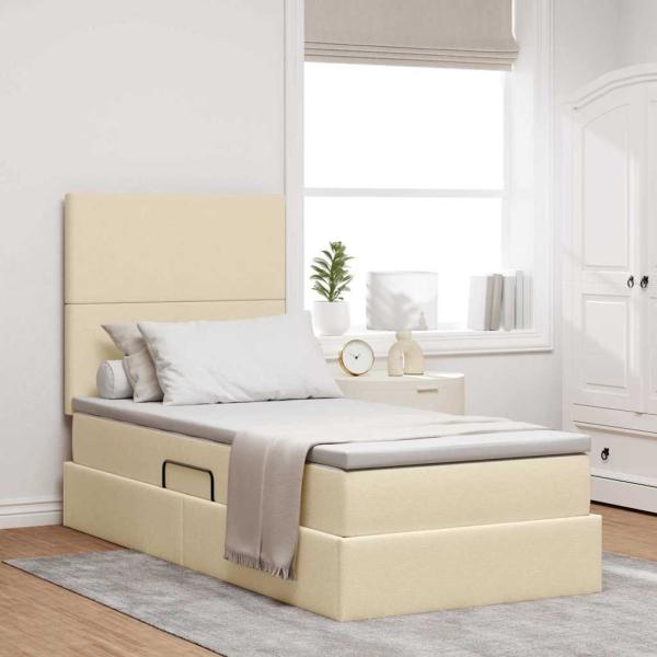 ARDEBO.de - Aufbewahrungsbett mit Matratze Creme 100 x 200 cm Stoff