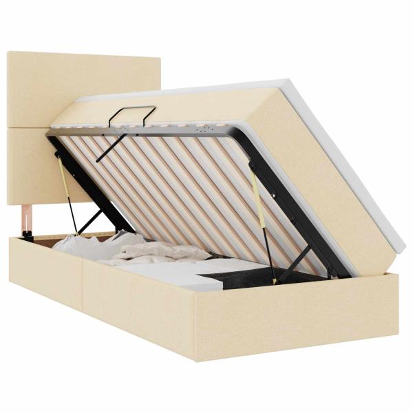 Aufbewahrungsbett mit Matratze Creme 100 x 200 cm Stoff