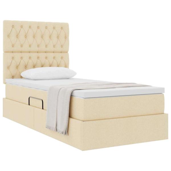Aufbewahrungsbett mit Matratze Creme 100 x 200 cm Stoff