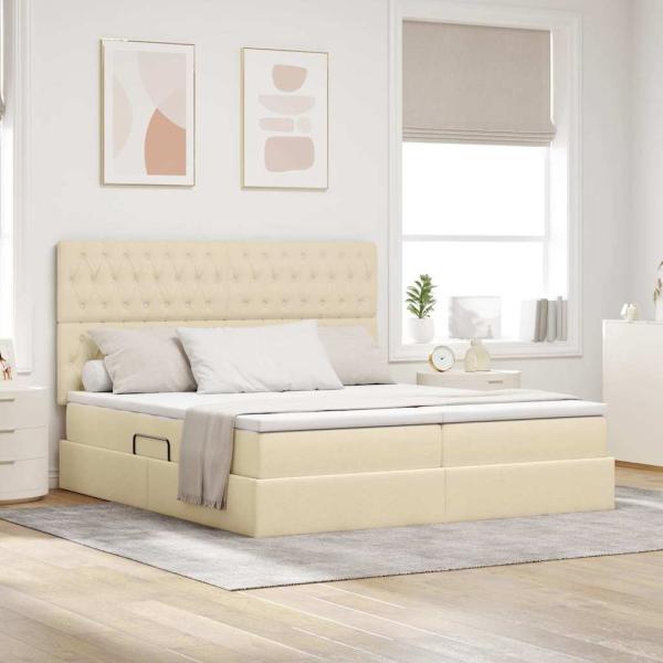 ARDEBO.de - Aufbewahrungsbett mit Kopfteil Creme 200 x 200 cm Stoff