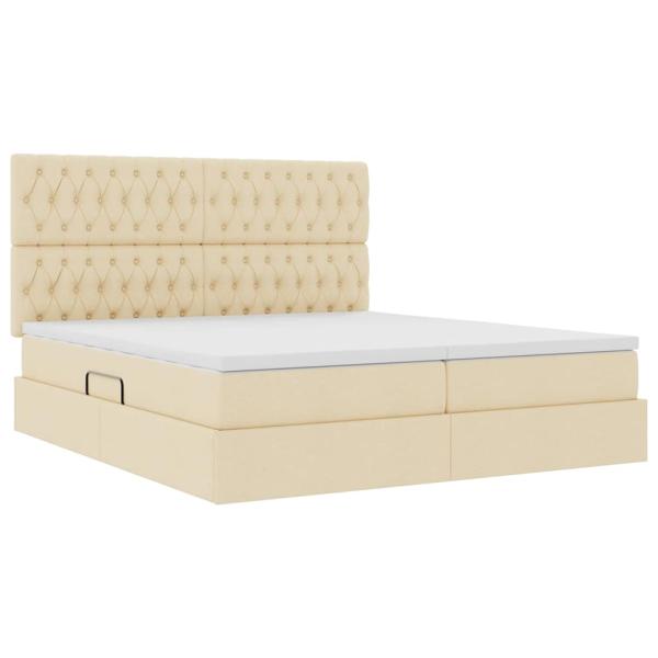 Aufbewahrungsbett mit Kopfteil Creme 200 x 200 cm Stoff