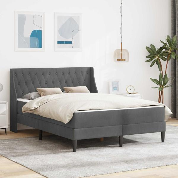 ARDEBO.de - Bettgestell mit Matratze Dunkelgrau 140 x 200 cm Samt