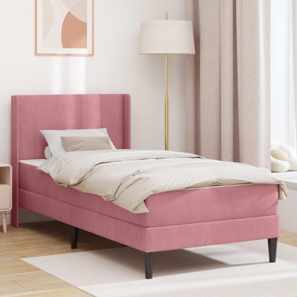ARDEBO.de - Bettgestell mit Matratze mit Kopfteil Rosa 80 x 200 cm Samt