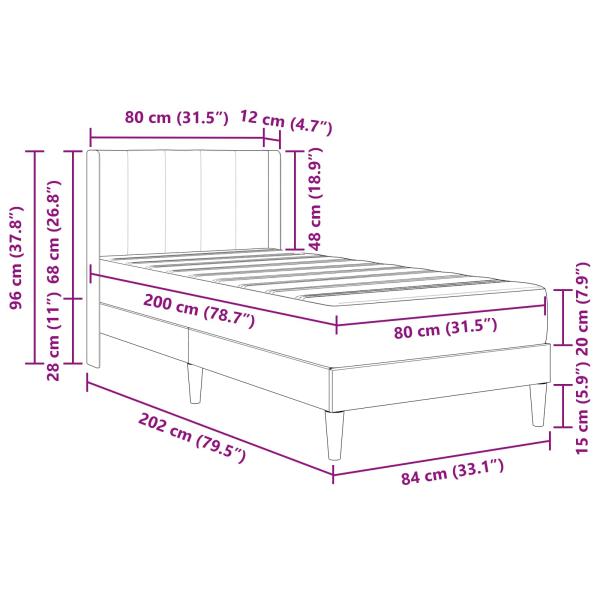 Bettgestell mit Matratze mit Kopfteil Blau 80 x 200 cm Samt