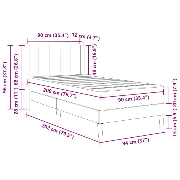 Bettgestell mit Matratze mit Kopfteil Hellgrau 90 x 200 cm Samt