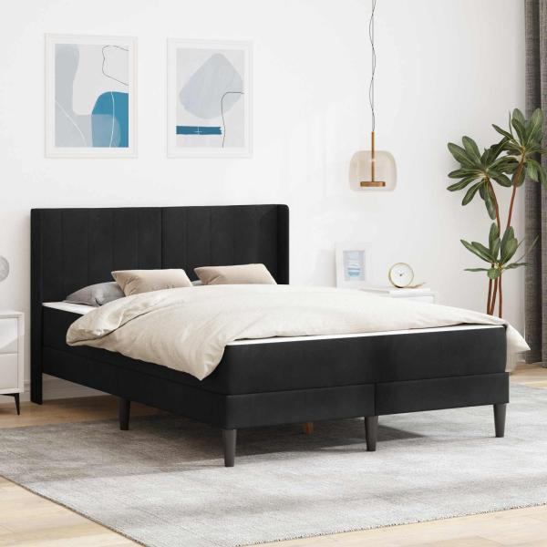 ARDEBO.de - Bettgestell mit Matratze mit Kopfteil Schwarz 120 x 200 cm Samt