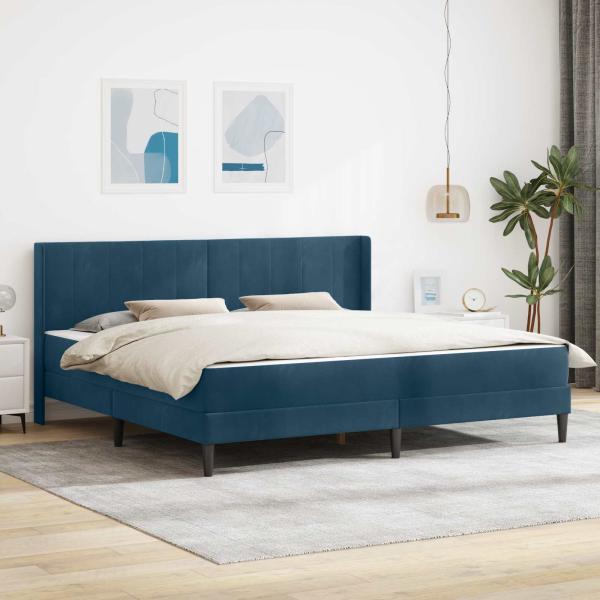 ARDEBO.de - Bettgestell mit Matratze mit Kopfteil Blau 200 x 200 cm Samt