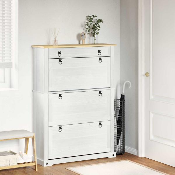 ARDEBO.de - Schuhschrank Corona Weiß 99 x 32 x 138 cm Massives Kiefernholz