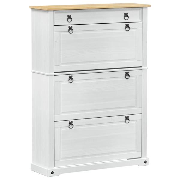 Schuhschrank Corona Weiß 99 x 32 x 138 cm Massives Kiefernholz