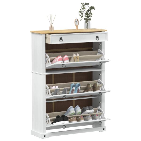 Schuhschrank Corona Weiß 99 x 32 x 138 cm Massives Kiefernholz