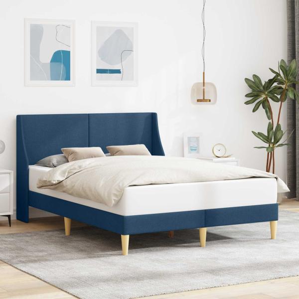 ARDEBO.de - Bettrahmen Uni mit Kopfteil Blau 120 x 190 cm Stoff
