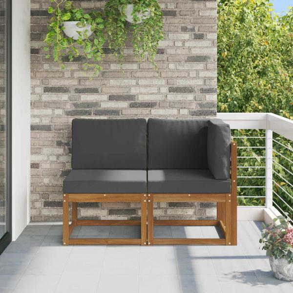 ARDEBO.de - Outdoor Mittel- und Ecksofa 2 Stück Natur und Anthrazit