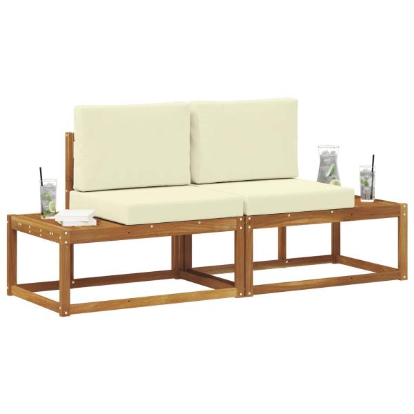 Outdoor End Sofa 2 Stück Natur und Creme Massivholz Akazie