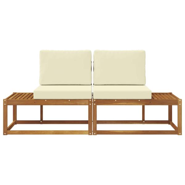 Outdoor End Sofa 2 Stück Natur und Creme Massivholz Akazie