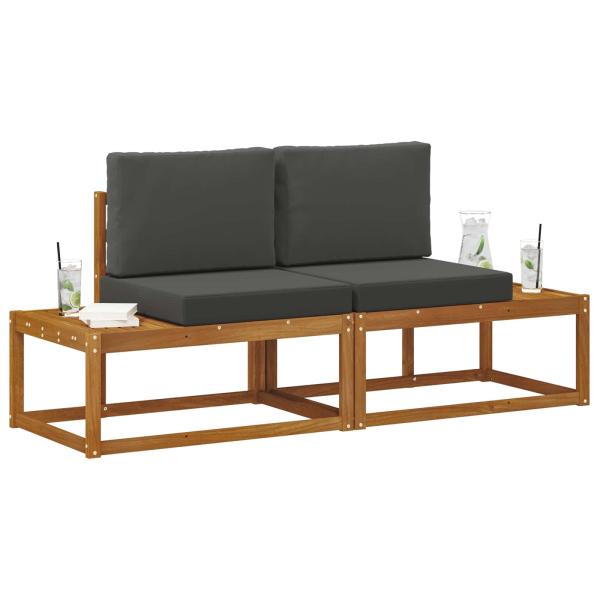 Outdoor End Sofa 2 Stück Natur und Anthrazit Massivholz Akazie